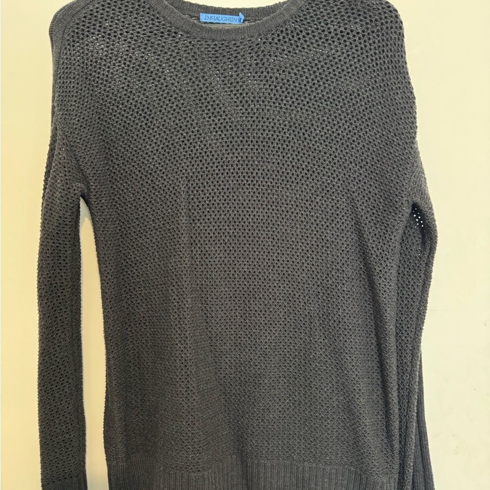 Open Knit Crewneck Sweater Lightweight Long Sleeve Navy Blue XS